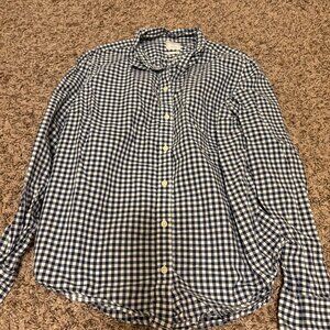 GAP Fitted Boyfriend Gingham Shirt Medium Petite Navy Uniform Blue Button Up